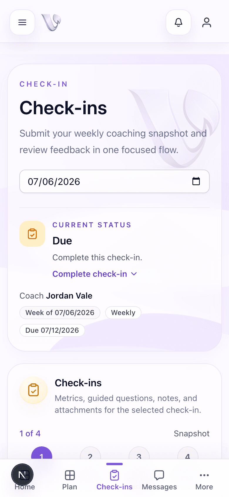 Vitality Crew weekly check-in on mobile