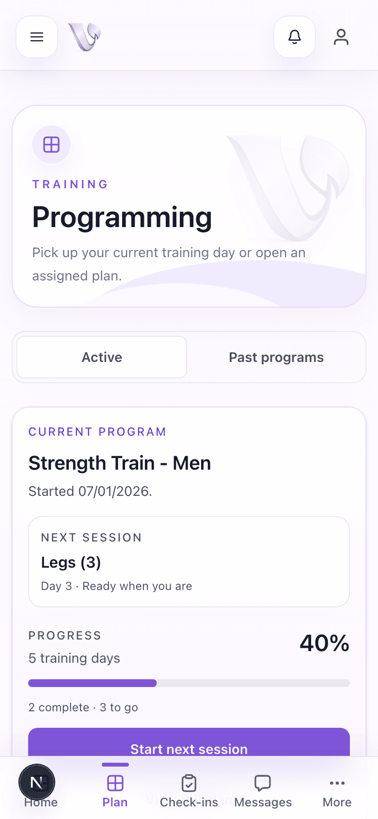 Vitality Crew active training program on mobile